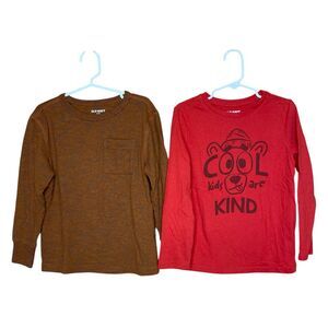 Old Navy Shirt Bundle Long Sleeve Brown Front Pocket Red Bear Size 5